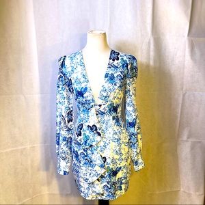 Floral pattern deep v dress